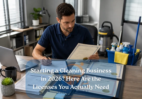 a cleaning business owner with his licenses