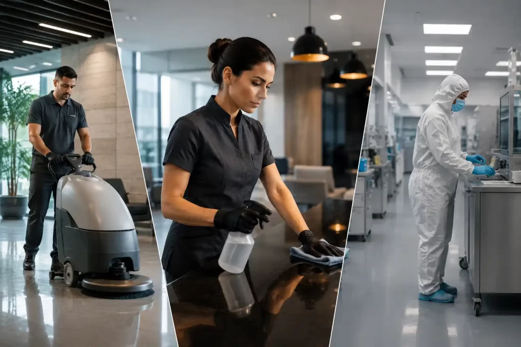 janitorial services in 3 different place