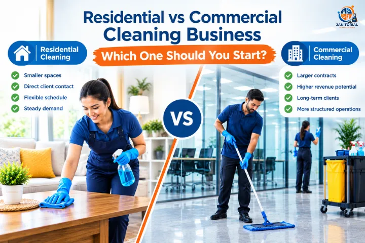 Residential vs commercial cleaning business comparison for new business owners.